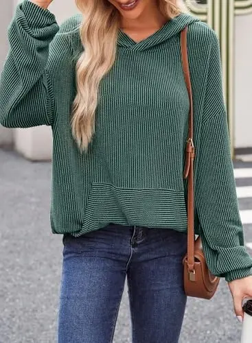 Dokotoo Hoodies for Women Casual Oversized Hoodie Long Sleeve Sweatshirt Solid Pullover Ribbed Knit Tops - 1