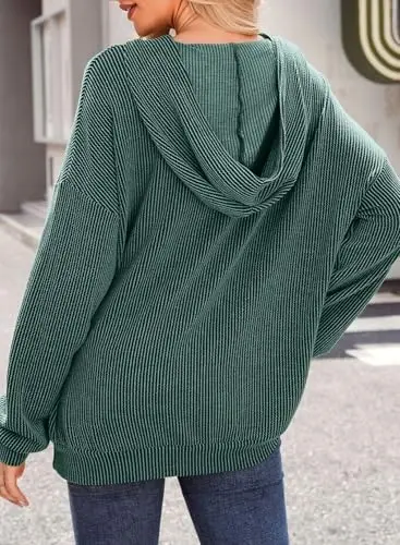 Dokotoo Hoodies for Women Casual Oversized Hoodie Long Sleeve Sweatshirt Solid Pullover Ribbed Knit Tops - 2