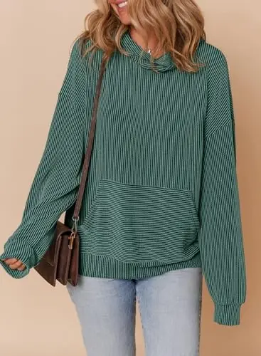 Dokotoo Hoodies for Women Casual Oversized Hoodie Long Sleeve Sweatshirt Solid Pullover Ribbed Knit Tops - 5