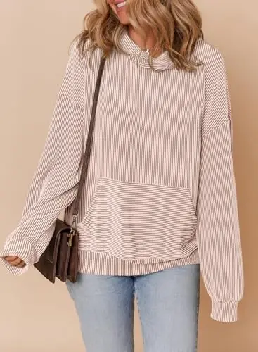 Dokotoo Hoodies for Women Casual Oversized Hoodie Long Sleeve Sweatshirt Solid Pullover Ribbed Knit Tops - 4