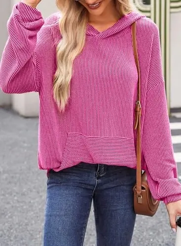 Dokotoo Hoodies for Women Casual Oversized Hoodie Long Sleeve Sweatshirt Solid Pullover Ribbed Knit Tops 