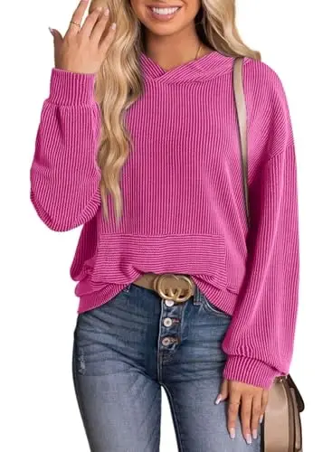 Dokotoo Hoodies for Women Casual Oversized Hoodie Long Sleeve Sweatshirt Solid Pullover Ribbed Knit Tops - 6
