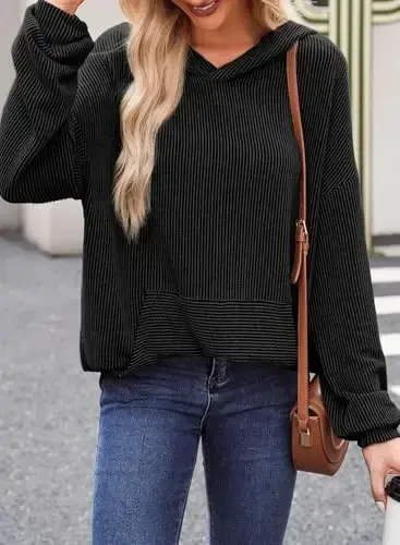 Dokotoo Women's Pullover Hoodies Sweatshirts Casual Loose Long Sleeve Ribbed Knit Shirts - Modazone