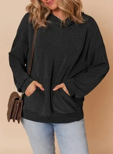 Dokotoo Women's Pullover Hoodies Sweatshirts Casual Loose Long Sleeve Ribbed Knit Shirts - 3