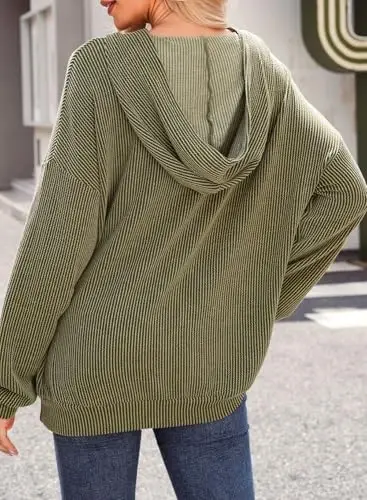 Dokotoo Women's Pullover Hoodies Sweatshirts Casual Loose Long Sleeve Ribbed Knit Shirts - 2