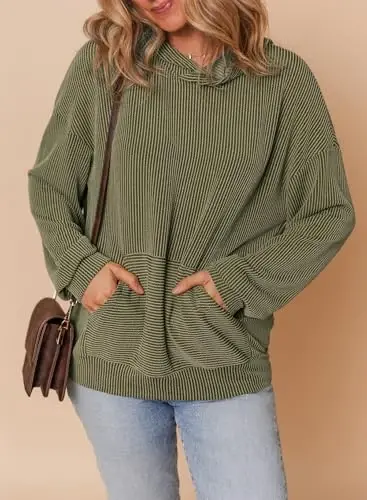 Dokotoo Women's Pullover Hoodies Sweatshirts Casual Loose Long Sleeve Ribbed Knit Shirts - 3