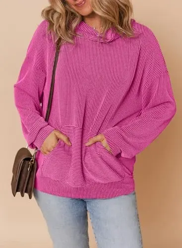 Dokotoo Women's Pullover Hoodies Sweatshirts Casual Loose Long Sleeve Ribbed Knit Shirts - 4