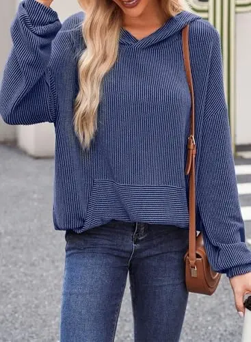 Dokotoo Women's Pullover Hoodies Sweatshirts Casual Loose Long Sleeve Ribbed Knit Shirts - 1