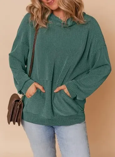 Dokotoo Women's Pullover Hoodies Sweatshirts Casual Loose Long Sleeve Ribbed Knit Shirts - 4