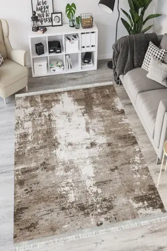 Doku Eko Punto Kaymaz Tabanlı Yıkanabilir Antibakteriyel Dijital Baskı Doku Halı Yolluk-KAHVERENGİ - MOTTO HALI (1)