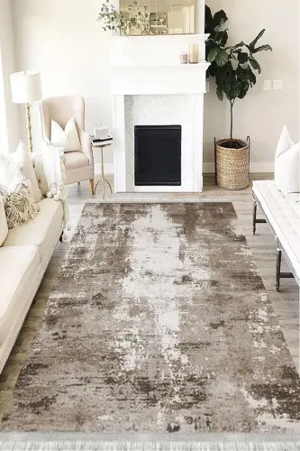 Doku Eko Punto Kaymaz Tabanlı Yıkanabilir Antibakteriyel Dijital Baskı Doku Halı Yolluk-KAHVERENGİ - 1