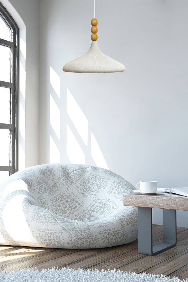 Champion Dokulu Açık Krem Ahşap Boncuklu Tekli Sarkıt Avize Salon Mutfak E27-dokulu açık krem - 26