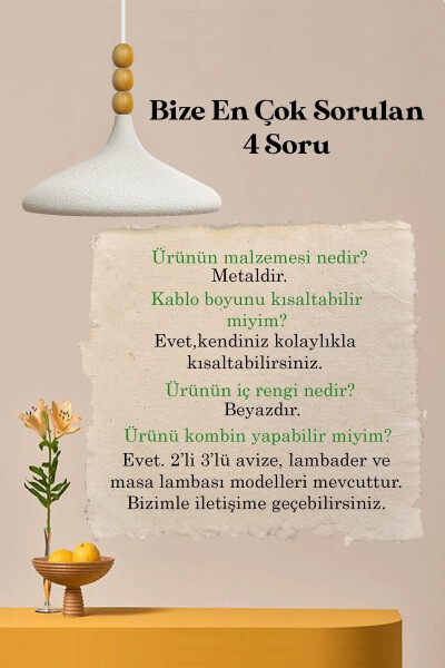 Champion Dokulu Açık Krem Ahşap Boncuklu Tekli Sarkıt Avize Salon Mutfak E27-dokulu açık krem - 4