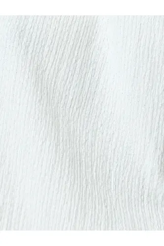 Dokulu Degaje Yaka Kolsuz Bluz-Ekru - 6