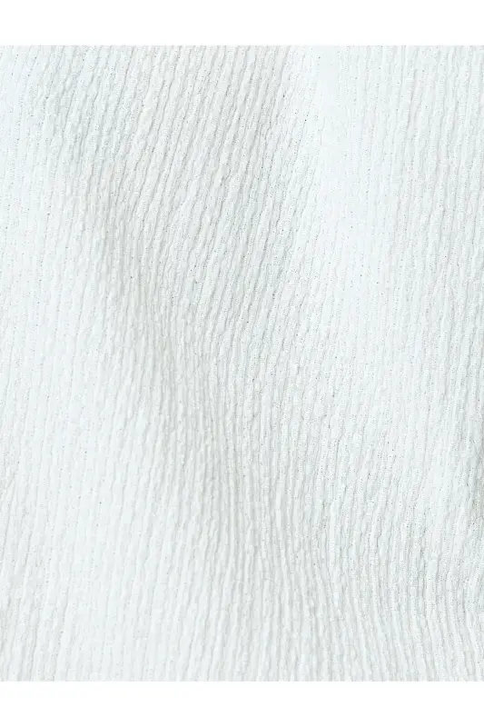 Dokulu Degaje Yaka Kolsuz Bluz-Ekru - 6