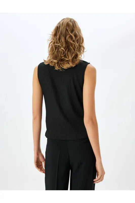 Dokulu Drape Yaka Kolsuz Bluz - 4