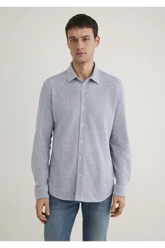 Dokulu Gömlek Slim Fit / Dar Kesim 0211524-70764-Mavi - 3