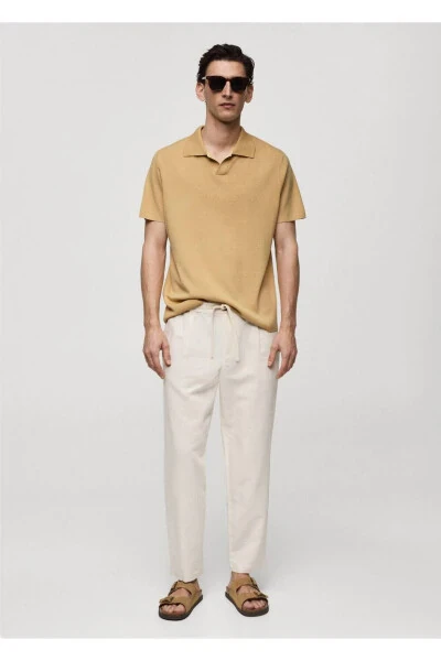 Dokulu Pamuklu Polo Gömlek-Hardal Rengi - MANGO MAN (1)