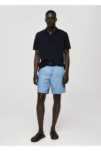 Dokulu Pamuklu Polo Gömlek - Lacivert - mango man (1)