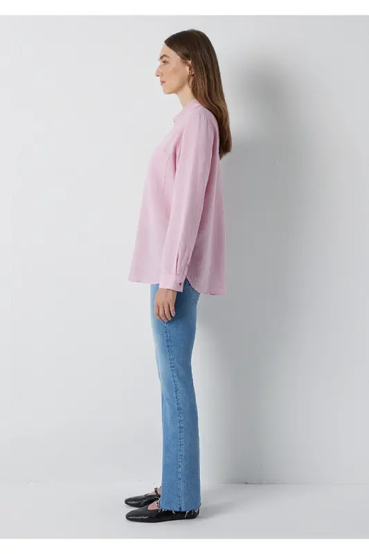 Dokulu Pembe Gömlek Loose Fit / Bol Rahat Kesim 1211114-71015 - Pembe - 4