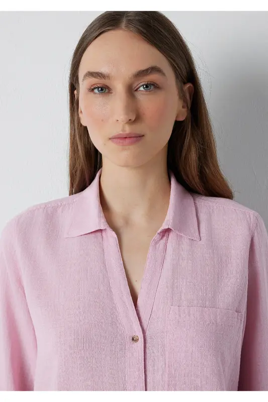Dokulu Pembe Gömlek Loose Fit / Bol Rahat Kesim 1211114-71015 - Pembe - 6