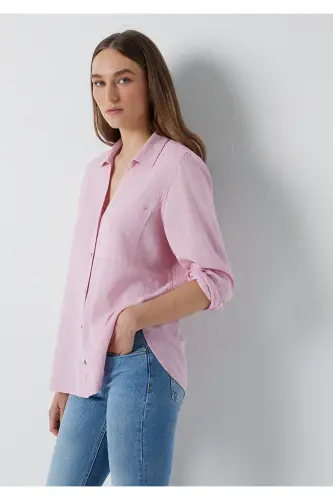 Dokulu Pembe Gömlek Loose Fit / Bol Rahat Kesim 1211114-71015 - Pembe - MAVI (1)