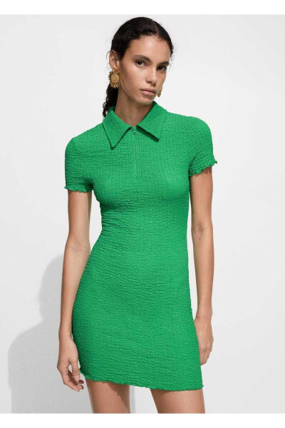 Dokulu polo yaka elbise - Yeşil - MANGO WOMAN