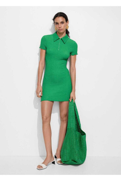 Dokulu polo yaka elbise - Yeşil - MANGO WOMAN (1)