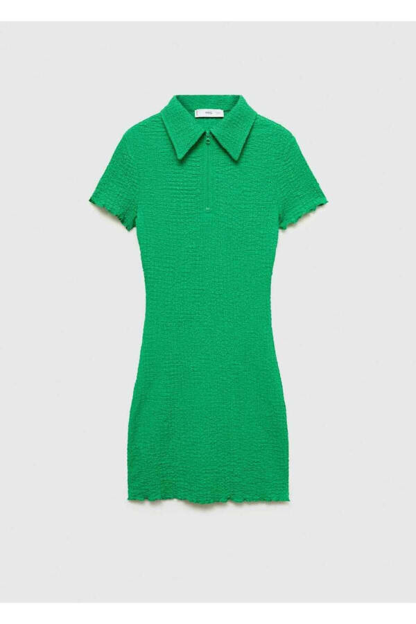 Dokulu polo yaka elbise - Yeşil - 3