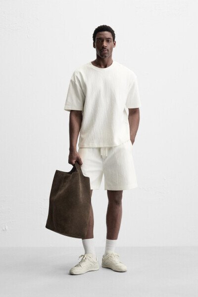 DOKULU RELAXED FIT T-SHIRT-Kirli-beyaz - MODAZONE