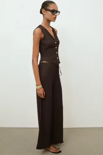 DOKULU STRAIGHT FIT PANTOLON-Çikolata - 3