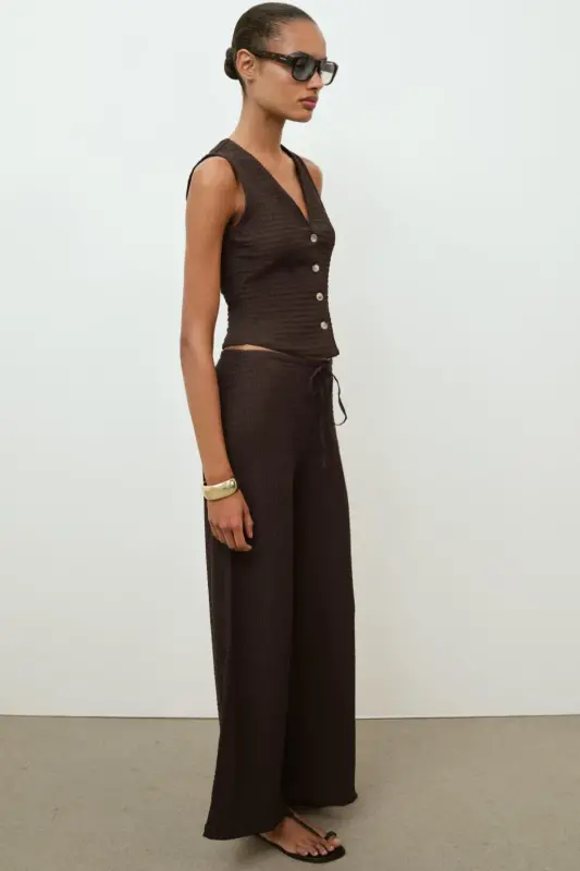 DOKULU STRAIGHT FIT PANTOLON-Çikolata - 3