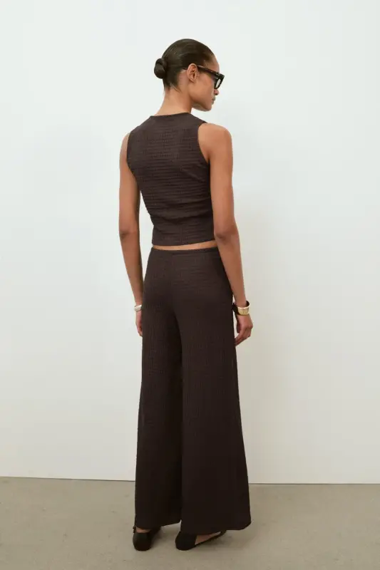 DOKULU STRAIGHT FIT PANTOLON-Çikolata - 5