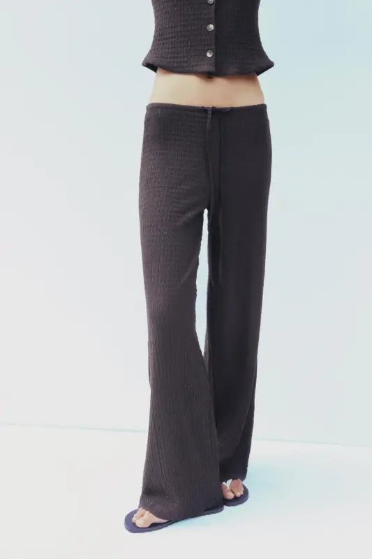 DOKULU STRAIGHT FIT PANTOLON-Çikolata - 2