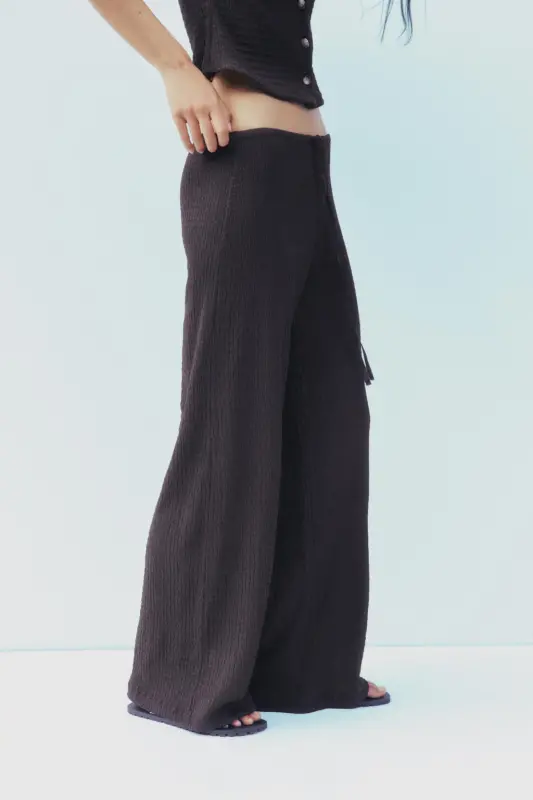 DOKULU STRAIGHT FIT PANTOLON-Çikolata - 3