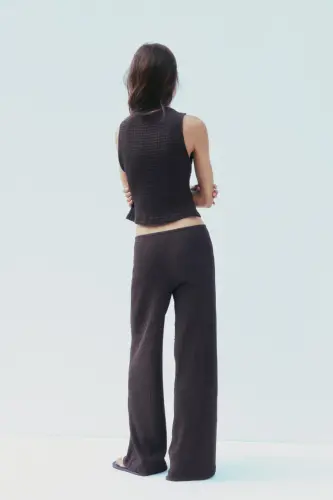 DOKULU STRAIGHT FIT PANTOLON-Çikolata - 4