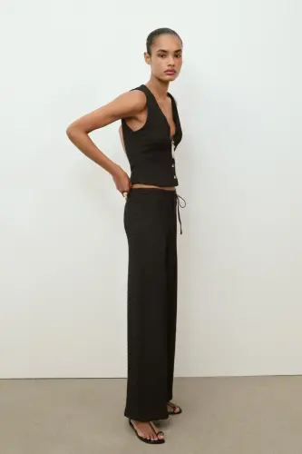 DOKULU STRAIGHT FIT PANTOLON-Siyah - 4
