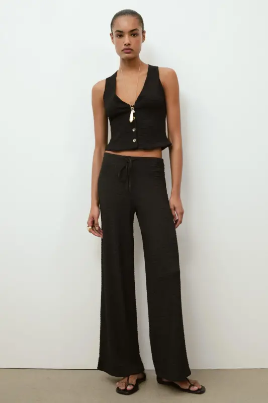 DOKULU STRAIGHT FIT PANTOLON-Siyah - ZARA
