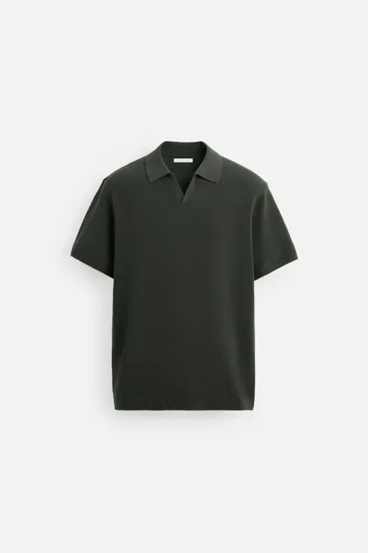 DOKULU TRİKO POLO T-SHIRT-haki - 7