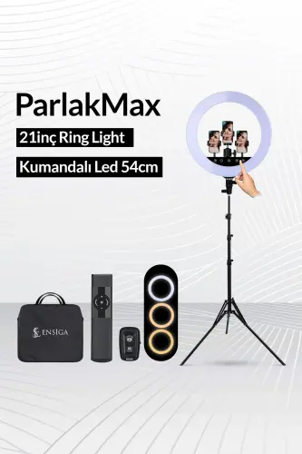 Döküm Ayaklı 21 Inç Rıng Lıght Kumandalı Led 54cm Influencer Kuaför Makyaj Işığı Çantalı - SİYAH - 6