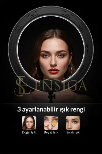 Döküm Ayaklı 21 Inç Rıng Lıght Kumandalı Led 54cm Influencer Kuaför Makyaj Işığı Çantalı - SİYAH - 7