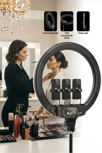 Döküm Ayaklı 21 Inç Rıng Lıght Kumandalı Led 54cm Influencer Kuaför Makyaj Işığı Çantalı - SİYAH - 8