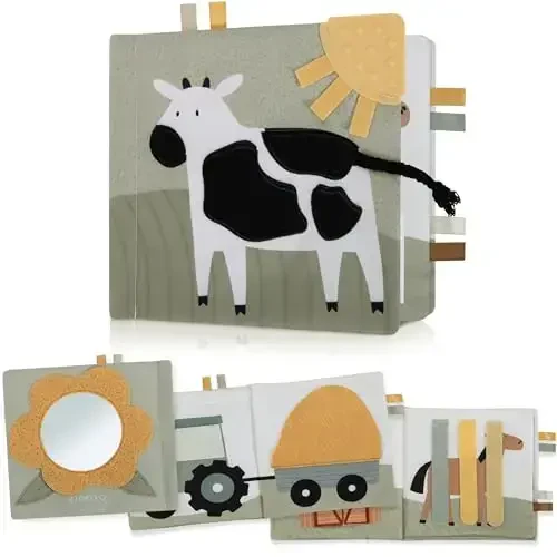 Soft Baby Book with Touch and Feel Pages - Cute Sensory Book for Babies 0-6, 6-12 & 12-18 Months with Mirror & Crinkle Paper - The Perfect Christmas Toy for Baby Showers Or as a Newborn/Infant Gift - SOFT