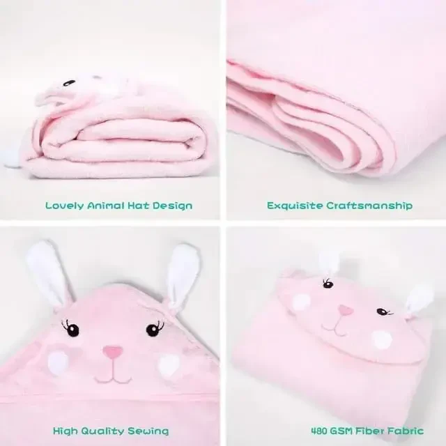 Touchat Hooded Baby Towels, Soft and Hypoallergenic Baby Bath Towels with Hood for Toddler Infant Newborn, Large and Absorbent Toddler Towels for Baby Boy Girl (Rabbit, 35.1''x35.1'') - 2