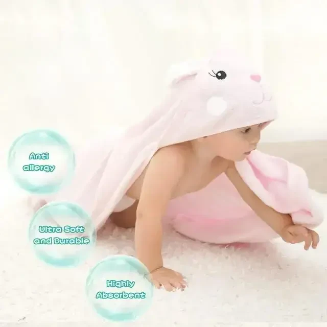 Touchat Hooded Baby Towels, Soft and Hypoallergenic Baby Bath Towels with Hood for Toddler Infant Newborn, Large and Absorbent Toddler Towels for Baby Boy Girl (Rabbit, 35.1''x35.1'') - 4