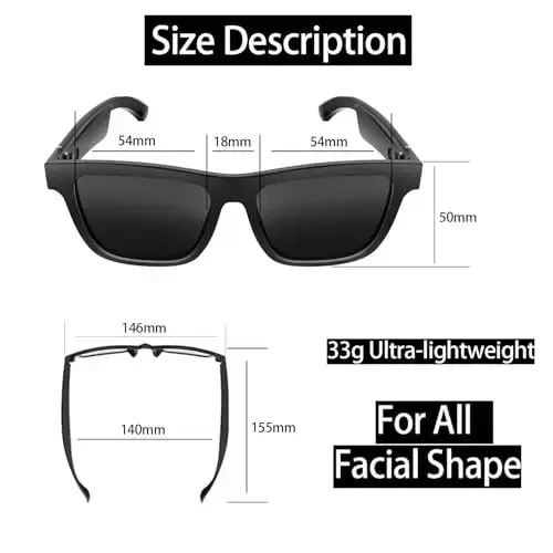 Dolado Smart Audio Bluetooth Glasses with Voice Assistant, Lightweight UV Protection Sunglasses with Dual Speakers, Remote Shooting, Music, Hands-Free Calling Outdoor Glasses, for Men and Women - 6