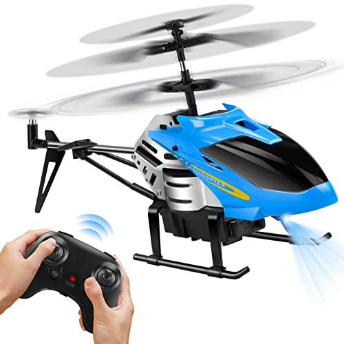 Dolanus RC Helicopters - Remote Control Helicopter Toys: One Key Take-Off/Landing, Automatic Altitude Hold, LED Light & 3.5 Channel Gyro Stabilizer, Flying Toys - Gift for Boys/Girls Kids Adults, Blue - 1