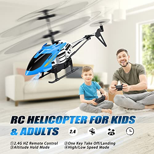 Dolanus RC Helicopters - Remote Control Helicopter Toys: One Key Take-Off/Landing, Automatic Altitude Hold, LED Light & 3.5 Channel Gyro Stabilizer, Flying Toys - Gift for Boys/Girls Kids Adults, Blue - 2