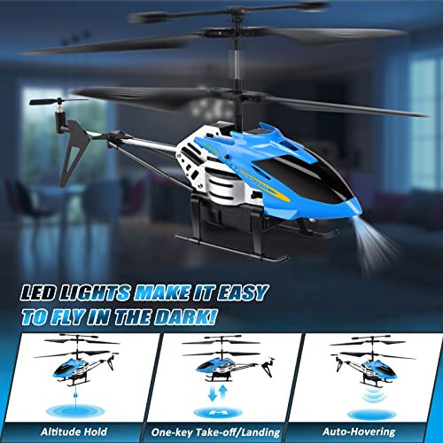 Dolanus RC Helicopters - Remote Control Helicopter Toys: One Key Take-Off/Landing, Automatic Altitude Hold, LED Light & 3.5 Channel Gyro Stabilizer, Flying Toys - Gift for Boys/Girls Kids Adults, Blue - 3