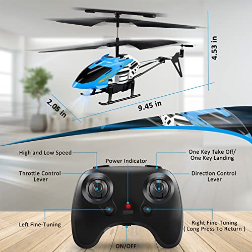 Dolanus RC Helicopters - Remote Control Helicopter Toys: One Key Take-Off/Landing, Automatic Altitude Hold, LED Light & 3.5 Channel Gyro Stabilizer, Flying Toys - Gift for Boys/Girls Kids Adults, Blue - 6